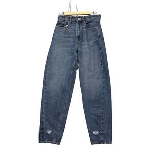 Old Navy Balloon Jeans Women 6 Tall Blue Extra High Rise Loose Taper Distressed